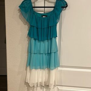 City Studio Off the Shoulder Dress - Multi Blue Color - Ruffled - Polyester